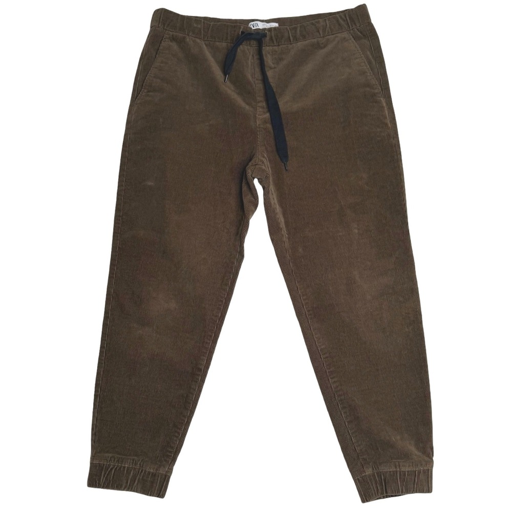 ZARA Corduroy Drawstring Joggers Pants Brown Men's Size‎ L